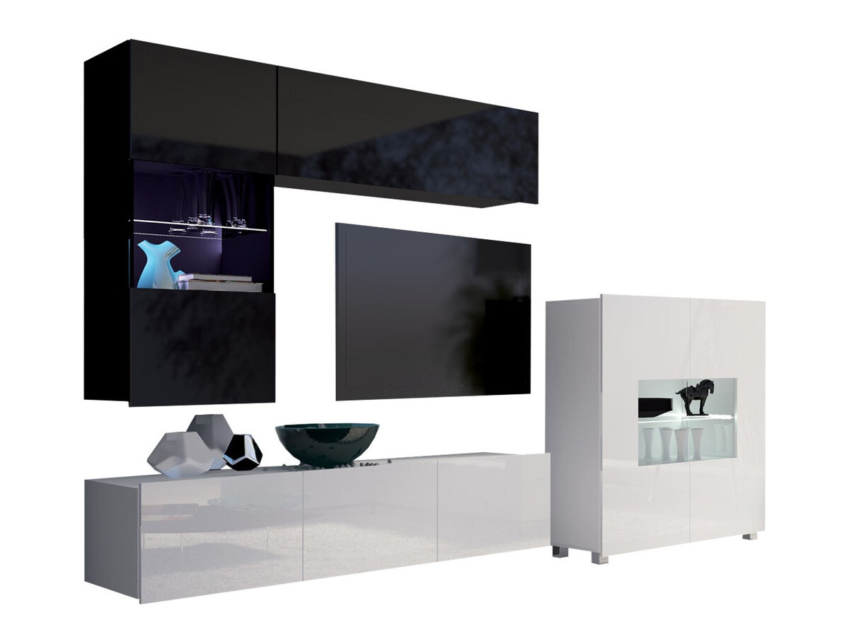 Комплект за хол Remus III (Черен + Черен гланц + Бял + Бял гланц)