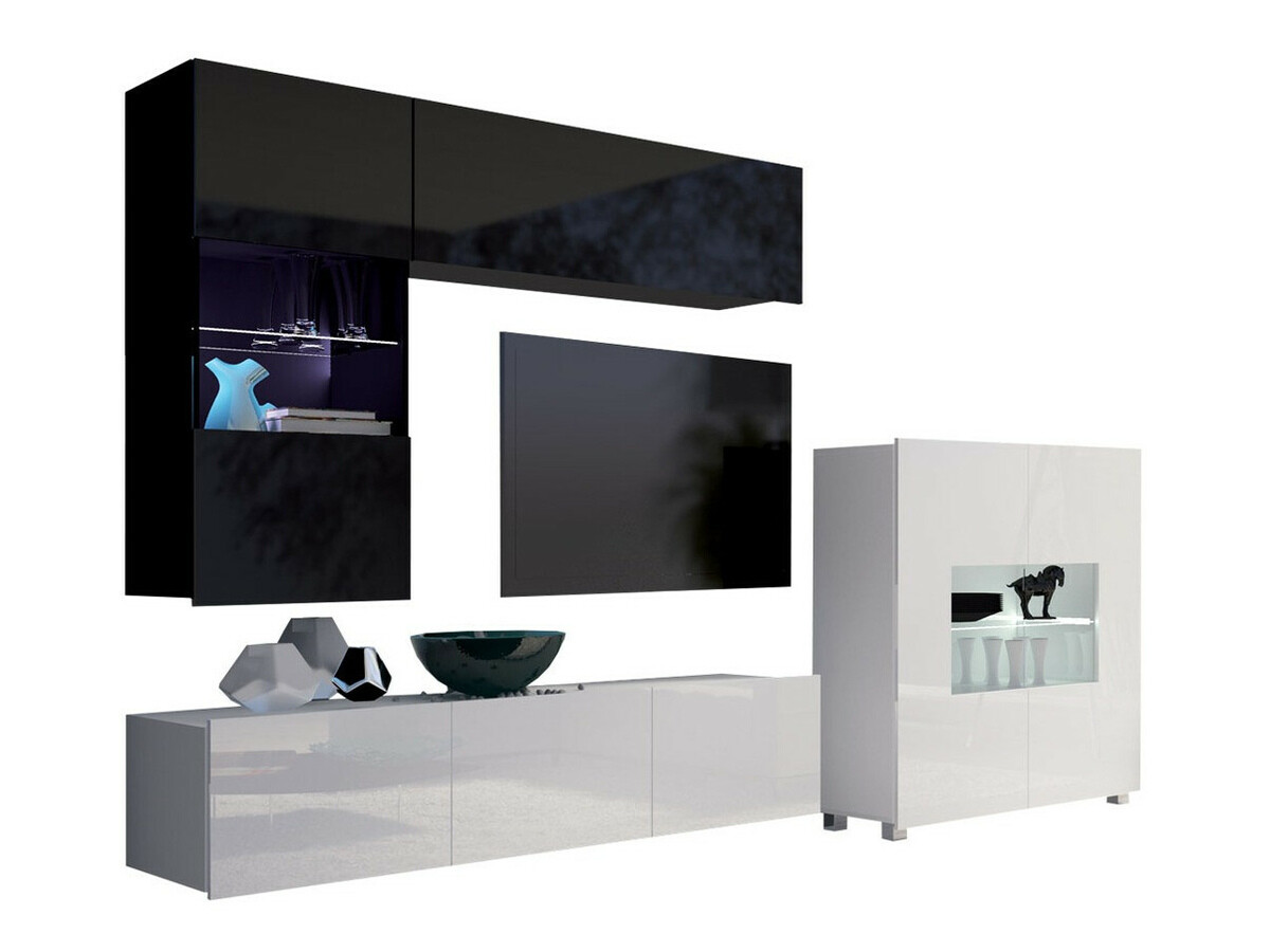 Комплект за хол Remus III (Черен + Черен гланц + Бял + Бял гланц)