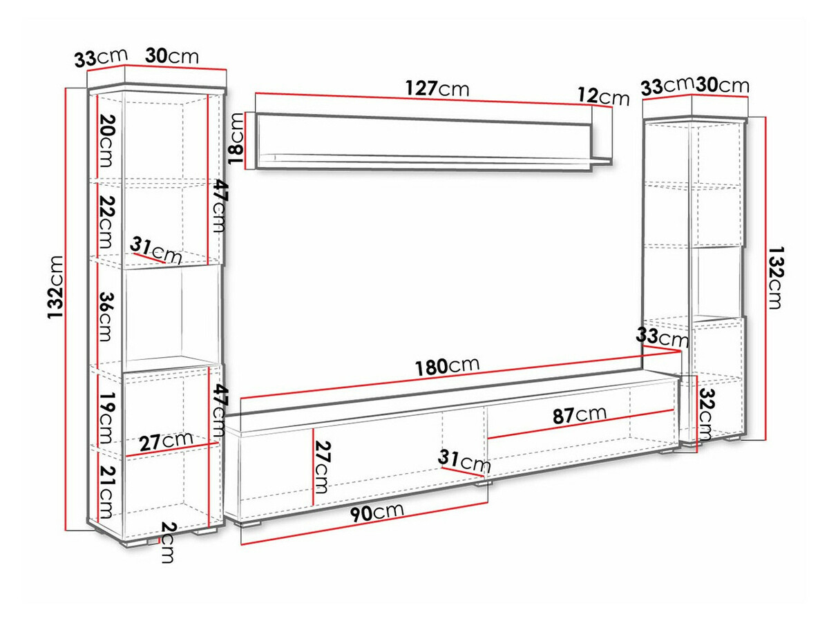 Комплект за хол Sarasota 131 (Дъб уотан + Бял гланц)