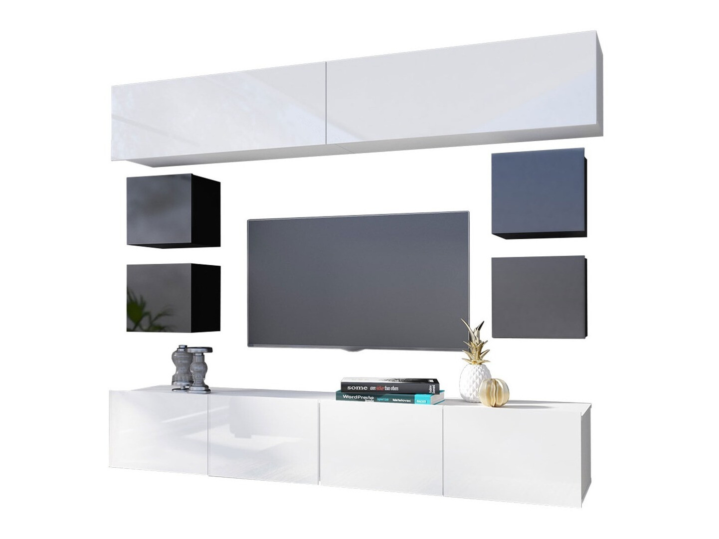 Комплект за хол Tivdalu 134 (Черен + Черен гланц + Бял + Бял гланц)