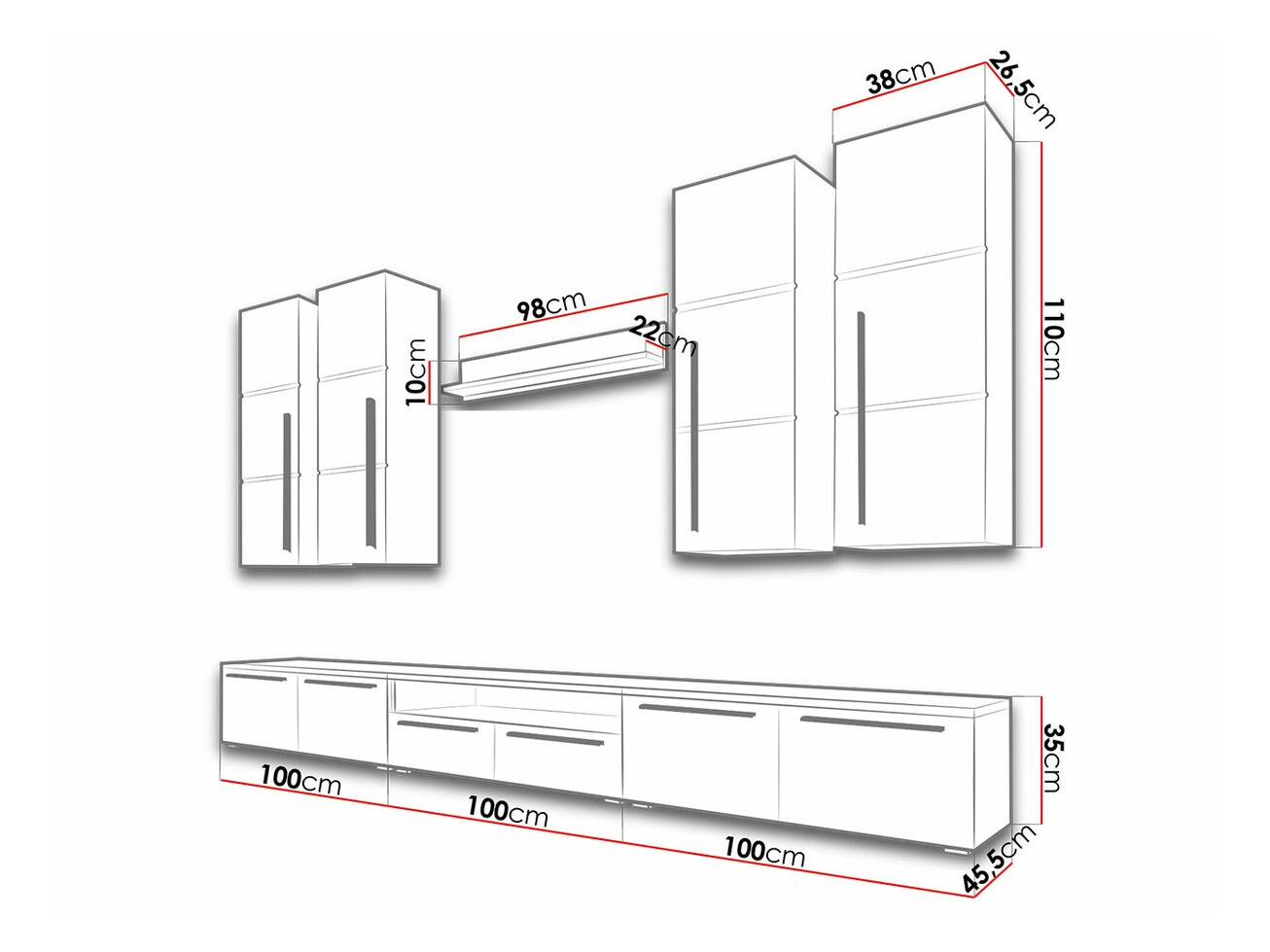 Комплект за хол Flos (Бял + Бял гланц)