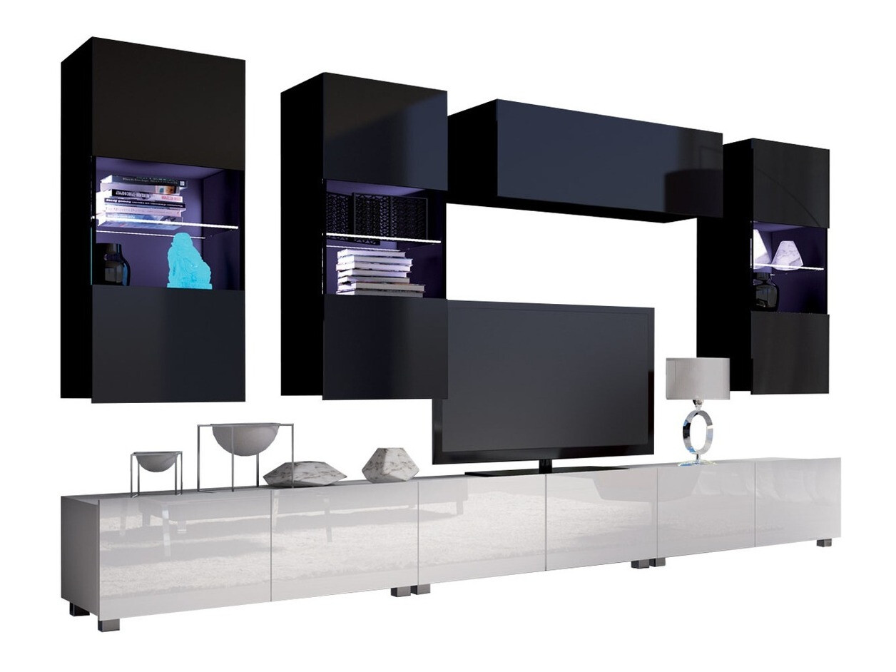 Комплект за хол Remus XI (Бял + Бял гланц + Черен + Черен гланц)