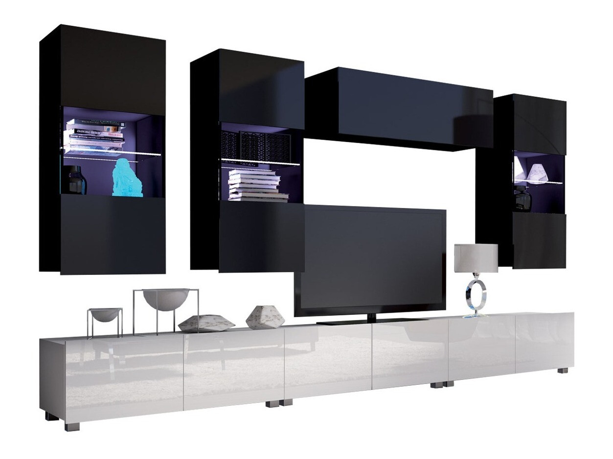 Комплект за хол Remus XI (Бял + Бял гланц + Черен + Черен гланц)