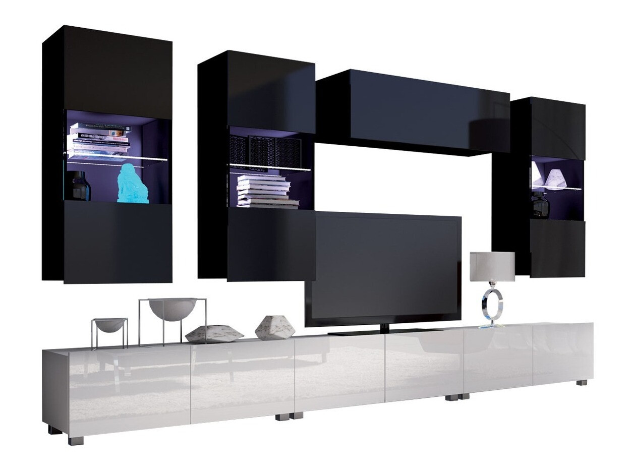 Комплект за хол Remus XI (Бял + Бял гланц + Черен + Черен гланц)