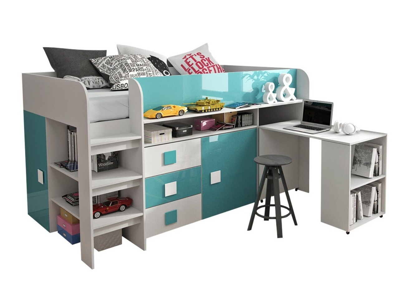 Легло Hartford 190 (Бял + блясък Тюркоаз + Бял гланц)