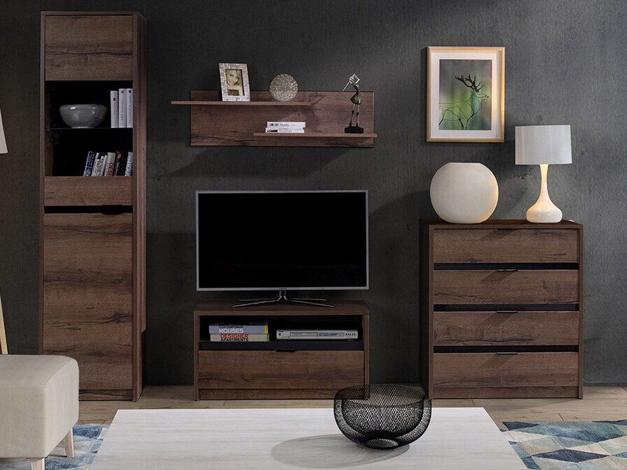 Комплект за хол Fivelbo 115 (Манастирски дъб + Черен гланц)