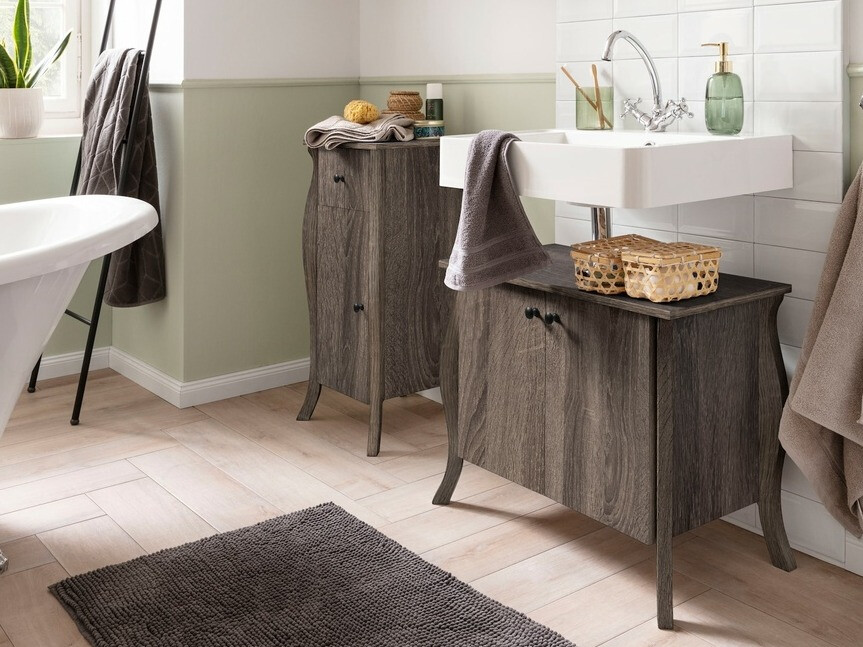 Стоящ шкаф за баня за мивка Ophtole 100 (Сив дъб)