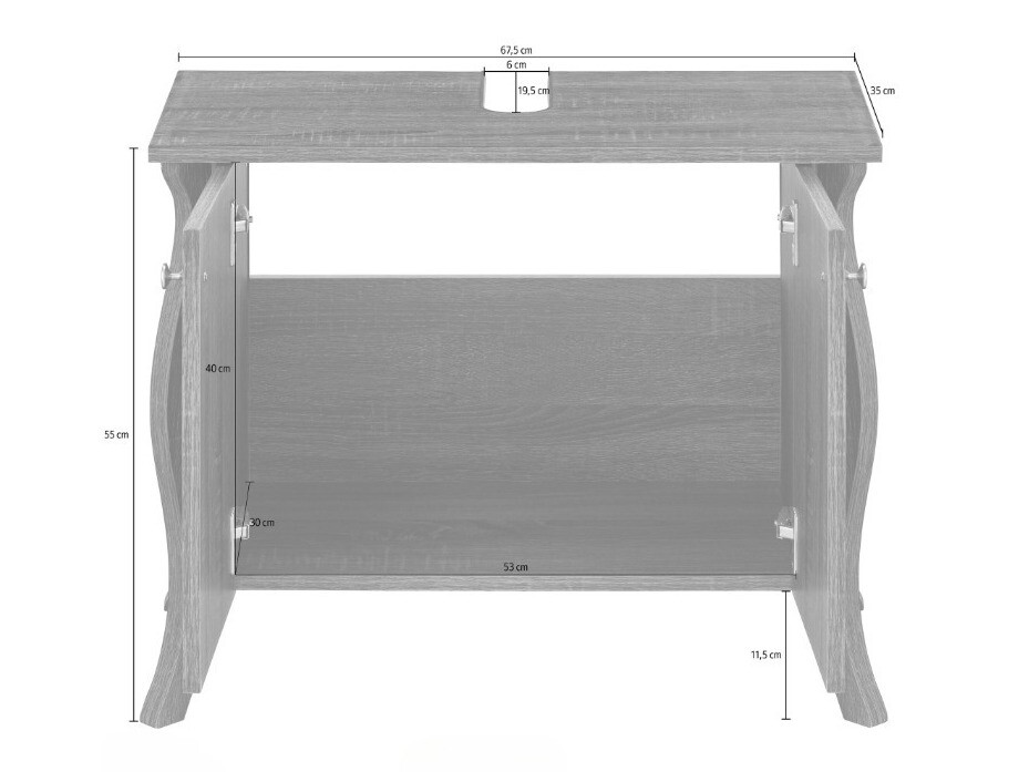 Стоящ шкаф за баня за мивка Ophtole 100 (Сив дъб)
