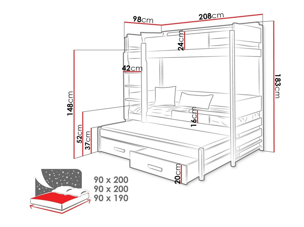 Двуетажно легло Henderson 114 (Бял + Сив)
