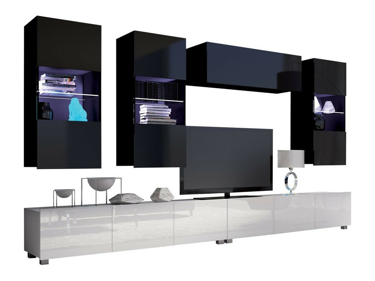 Комплект за хол Remus V (Бял + Бял гланц + Черен + Черен гланц)