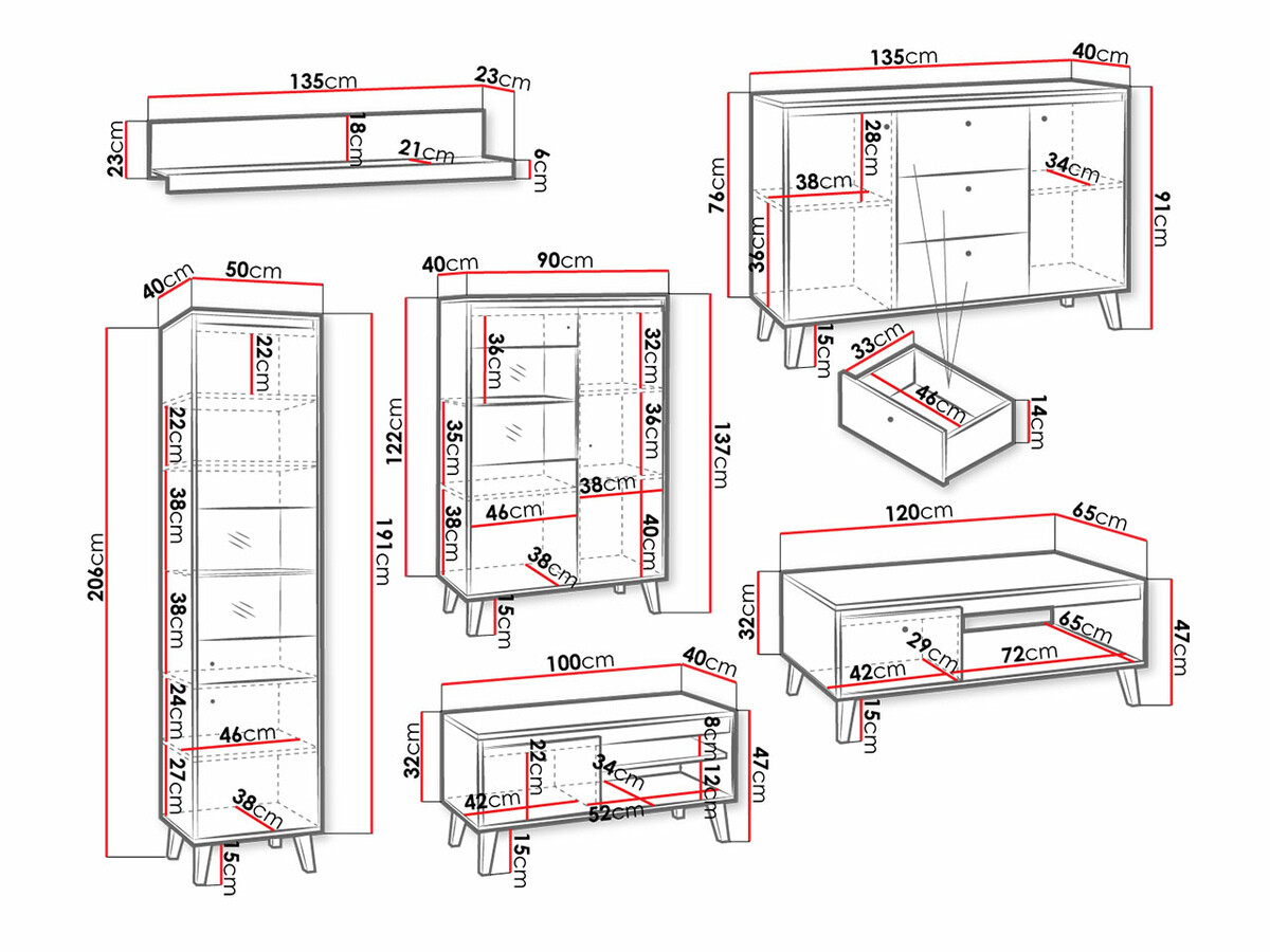 Комплект за хол Delbene 117 (Светъл San Remo дъб + Матов бял)