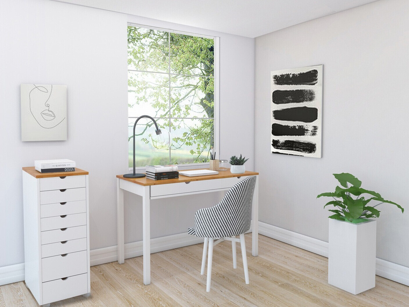 Офис бюро Denton 136 (Бял + Ярък дърво)