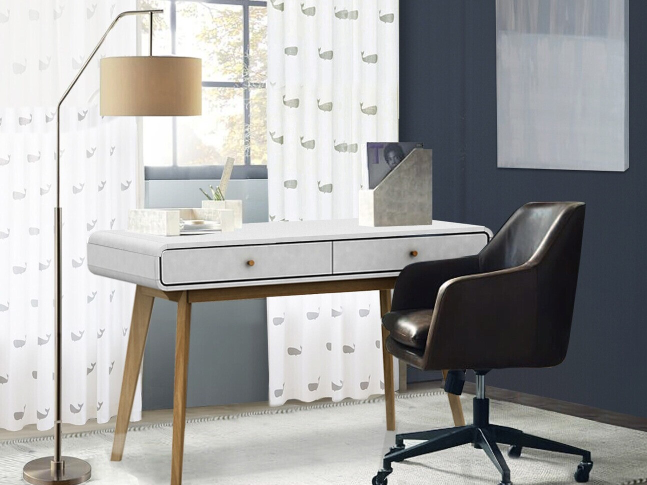 Офис бюро Elbtena 108 (Бял + Дъб)