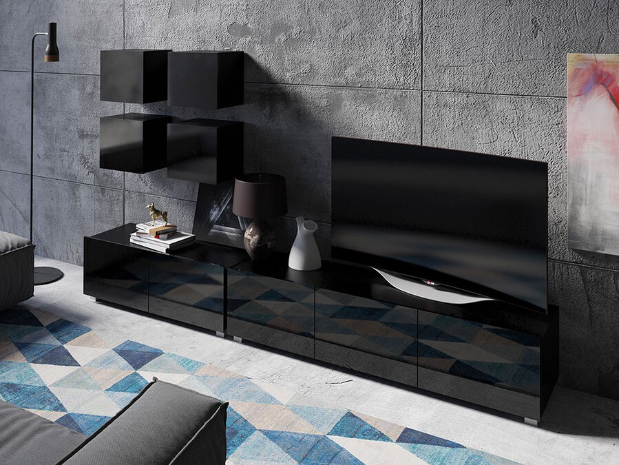 Комплект за хол Tivdalu 132 (Черен + Черен гланц)