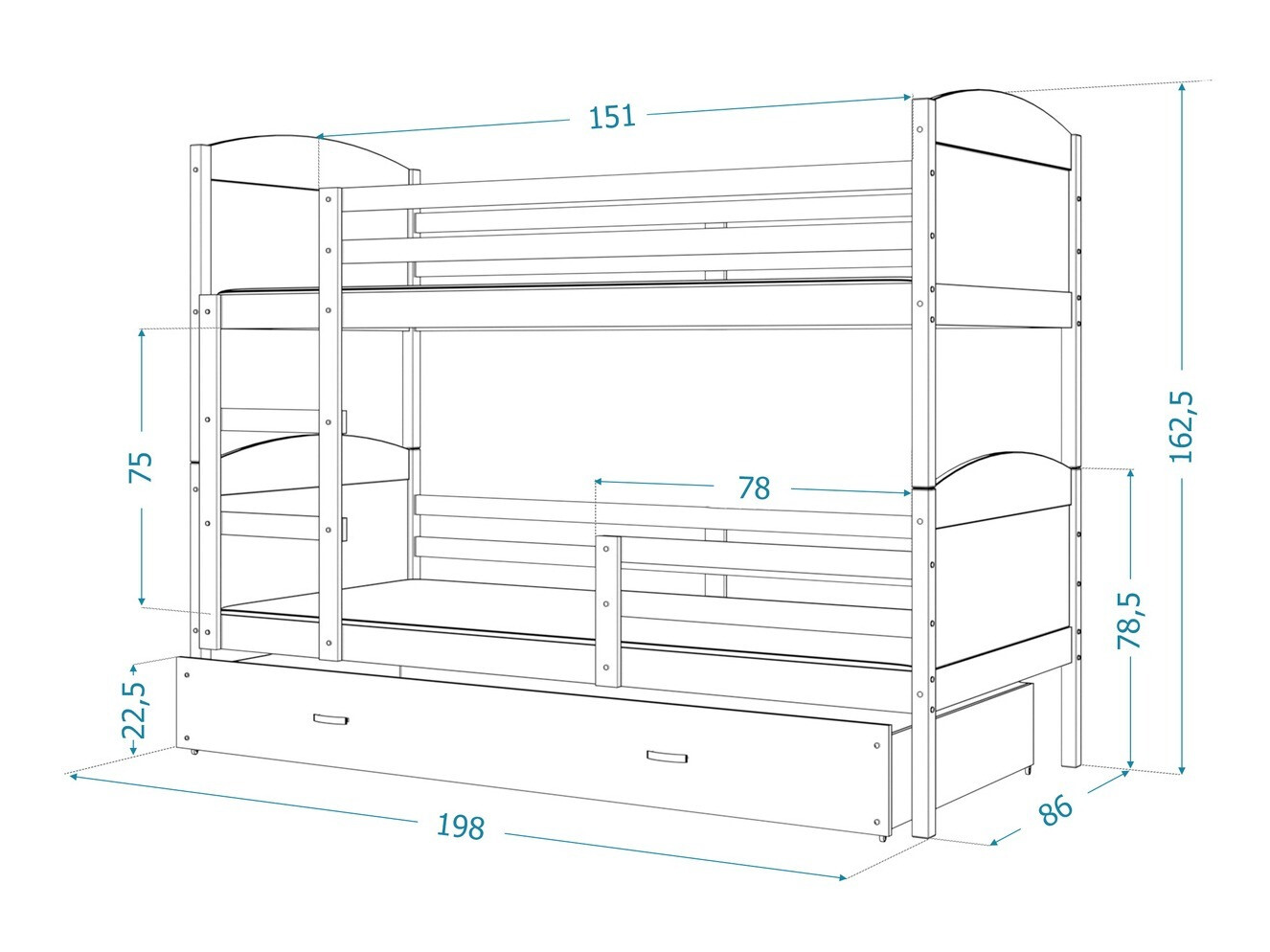 Двуетажно легло Aurora 102 (Бял)
