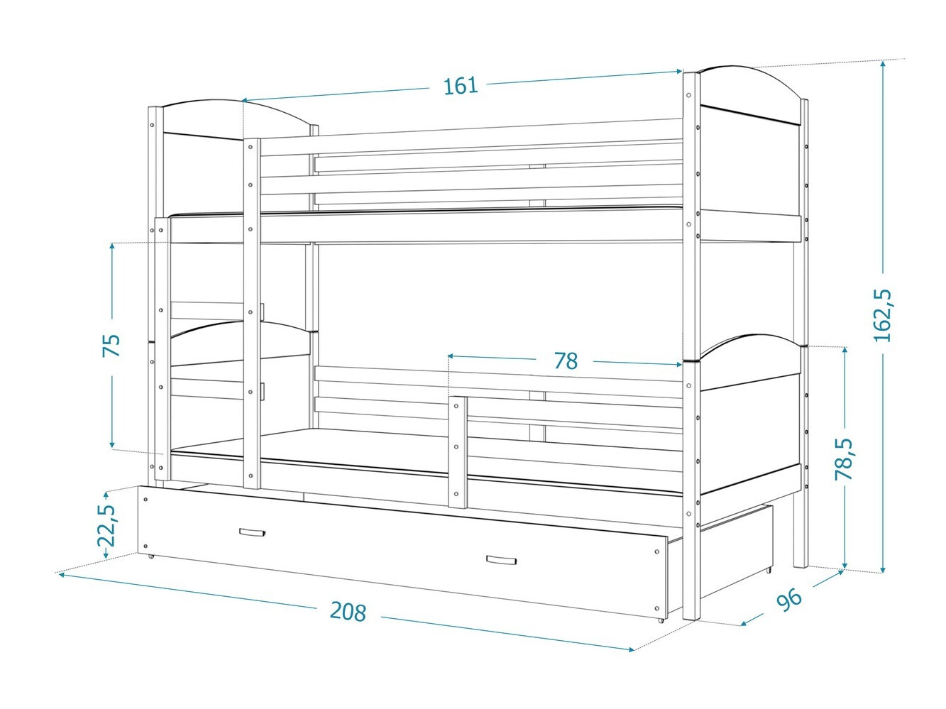 Двуетажно легло Aurora 103 (Бял)