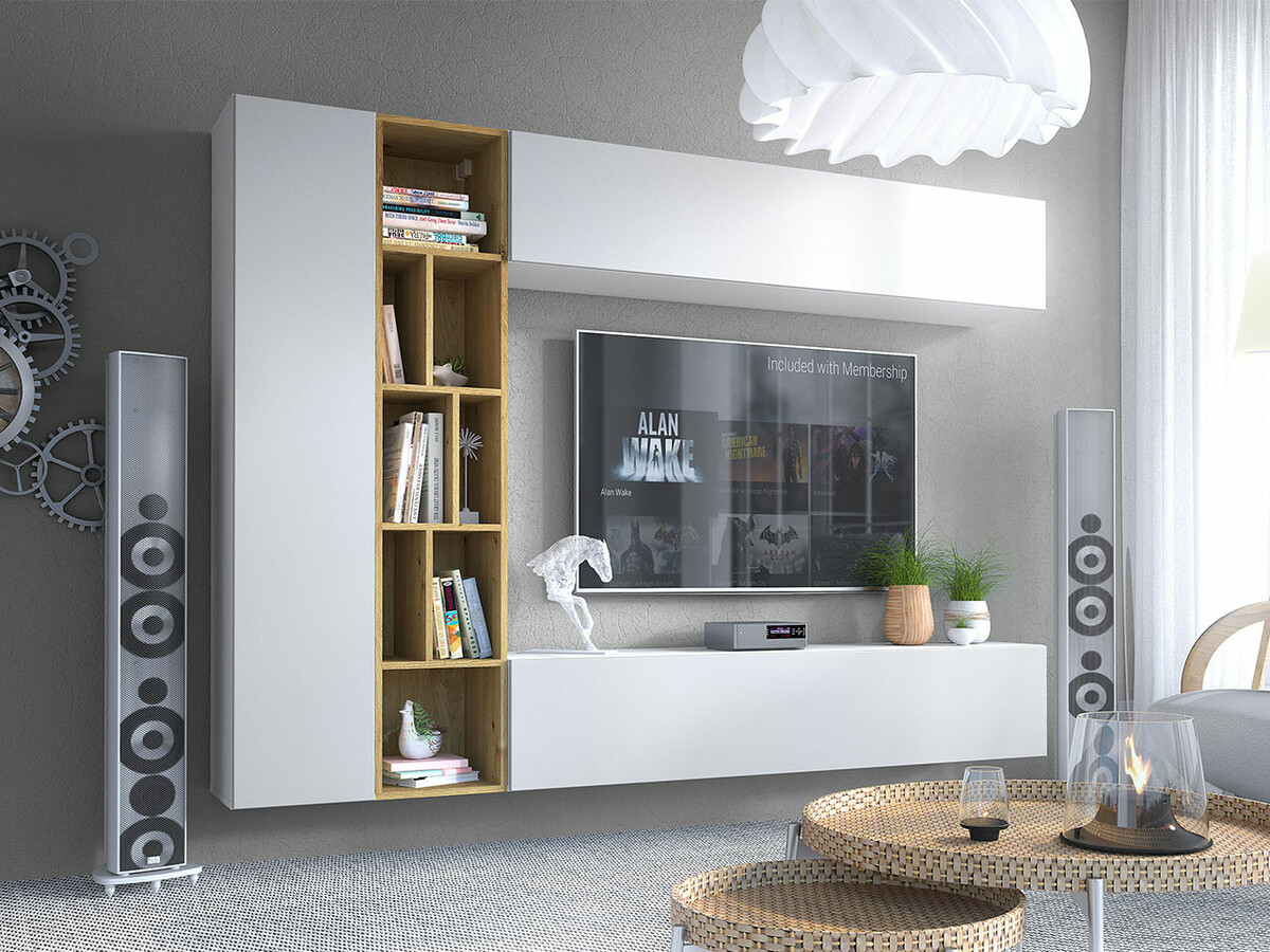 Комплект за хол Comfivo 260 (Бял + Artisan дъб)