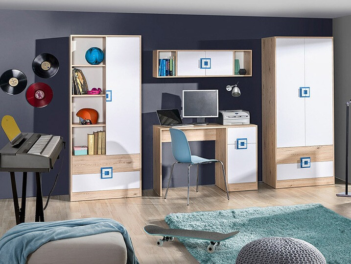 Офис бюро Balvire 110 (Светъл дъб + Бял + Тюркоаз)