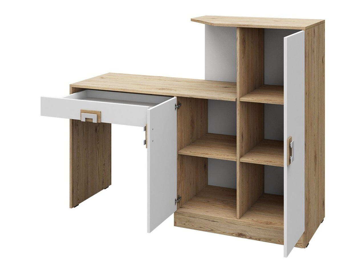 Офис бюро Balvire 111 (Светъл дъб + Бял + Сив)