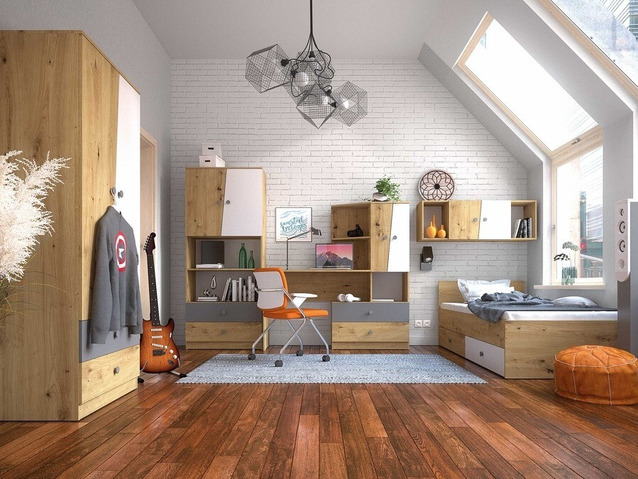 Офис бюро Mirelbu 110 (Artisan дъб + Бял гланц)