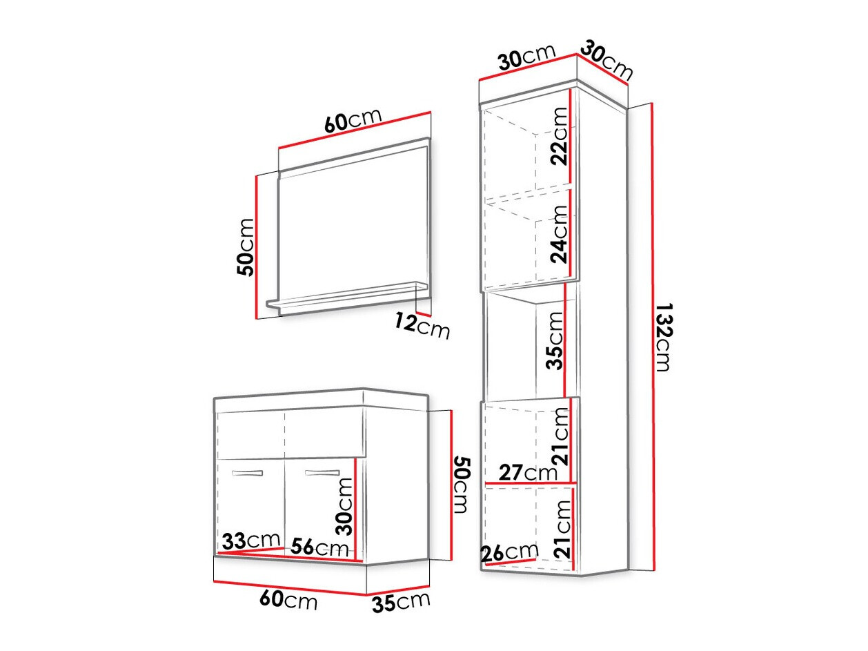 Комплект за баня Sarasota 122 (Дъб уотан + Бял гланц)