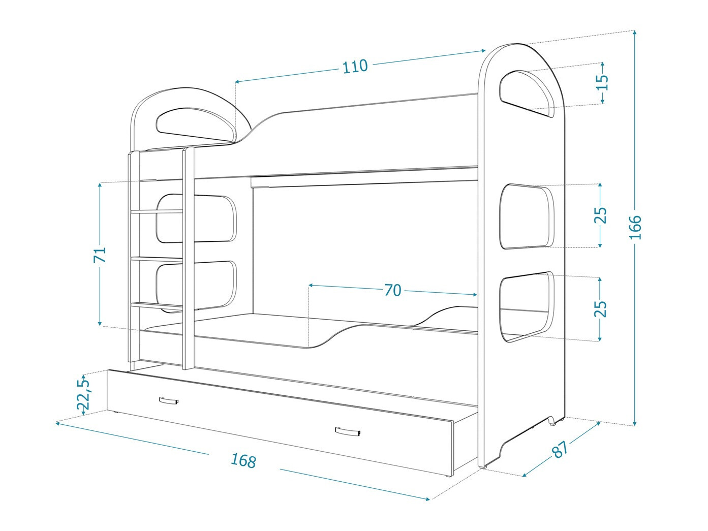 Двуетажно легло Aurora 114 (Бял)