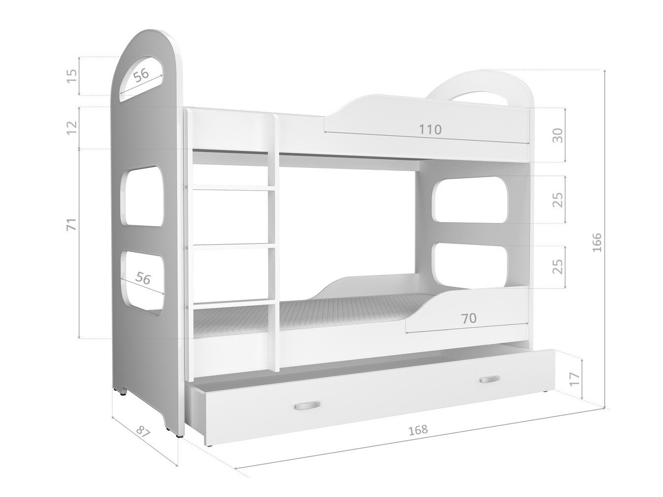Двуетажно легло Aurora 116 (Бял + Червен)