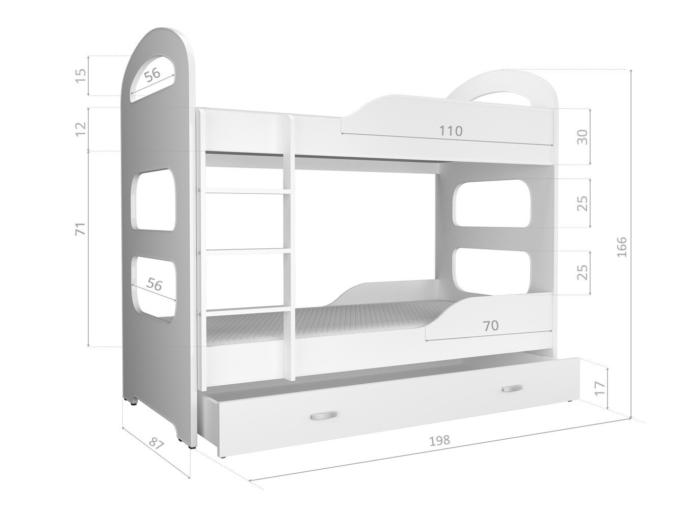 Двуетажно легло Aurora 116 (Бял + Червен)