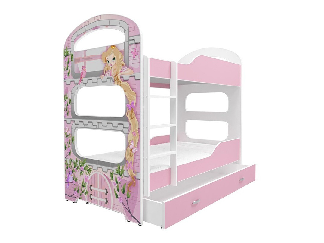 Двуетажно легло Aurora 116 (Бял + Роза)