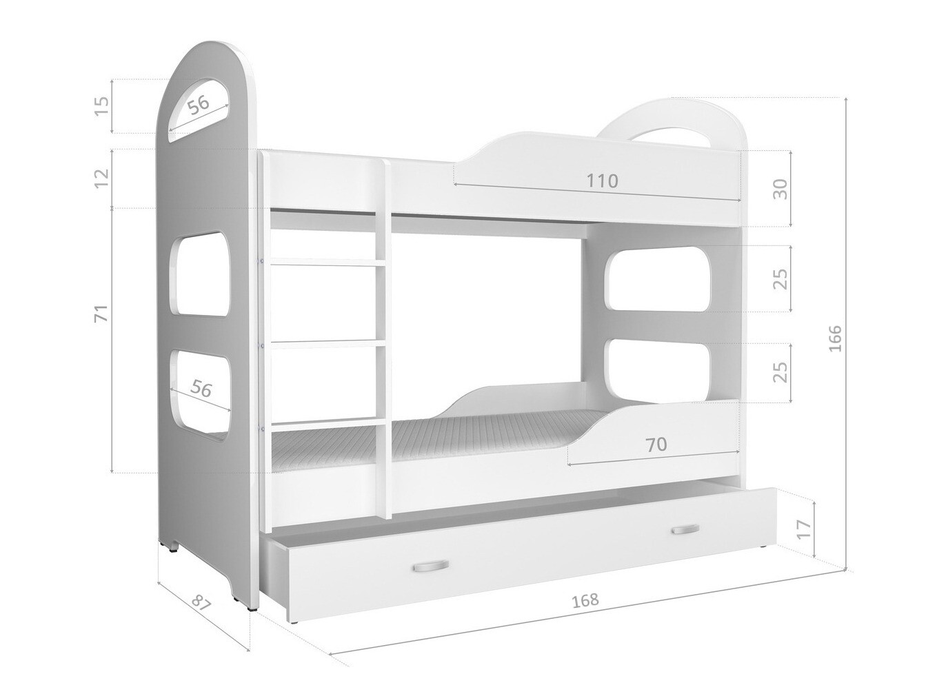 Двуетажно легло Aurora 116 (Бял + Роза)