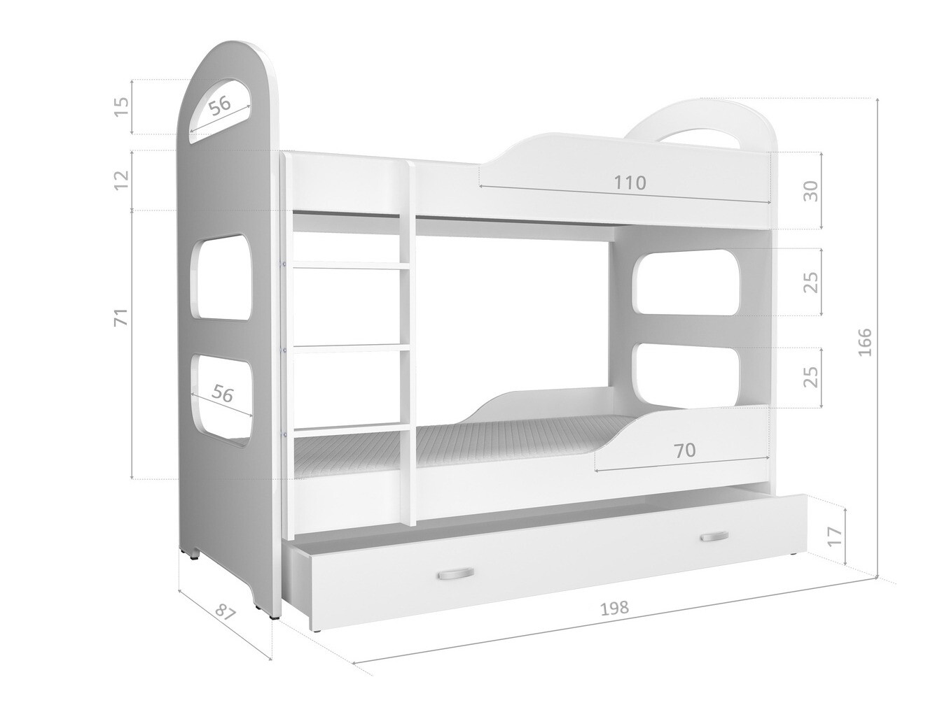 Двуетажно легло Aurora 116 (Бял + Сив)