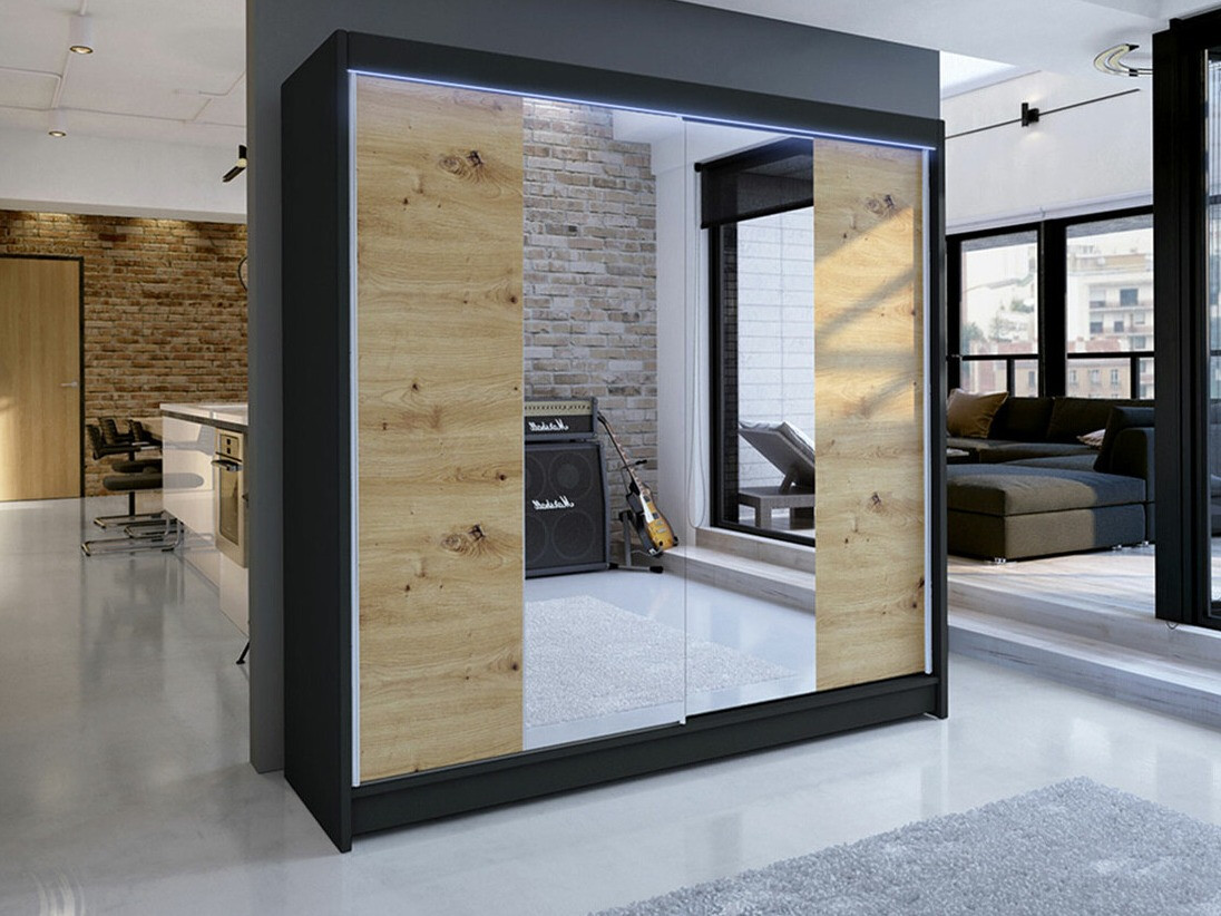 Гардероб Closico Cavaris II (Черен + Artisan дъб)