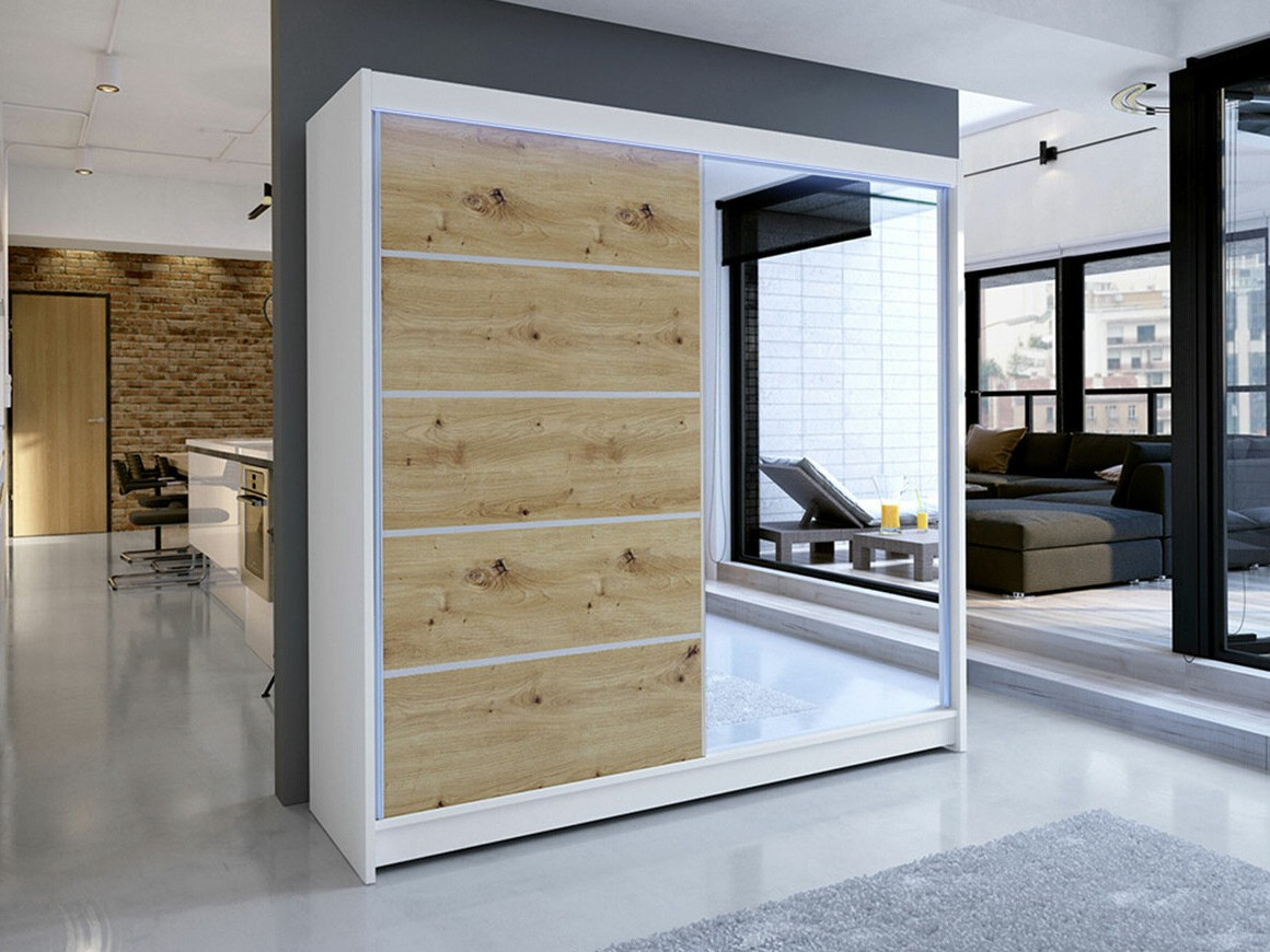 Гардероб Closico Cavaris III (Бял + Artisan дъб)