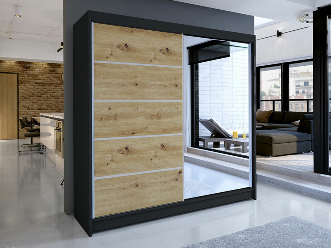 Гардероб Closico Cavaris III (Черен + Artisan дъб)