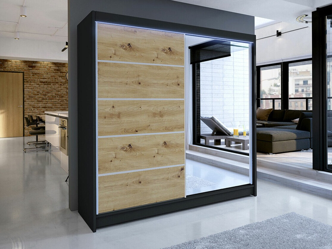 Гардероб Closico Cavaris III (Черен + Artisan дъб)