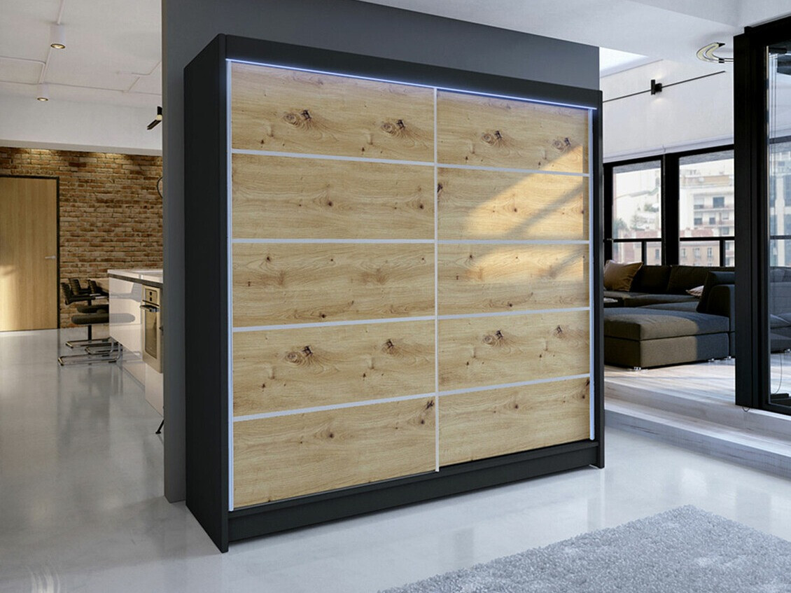 Гардероб Closico Cavaris IV (Черен + Artisan дъб)