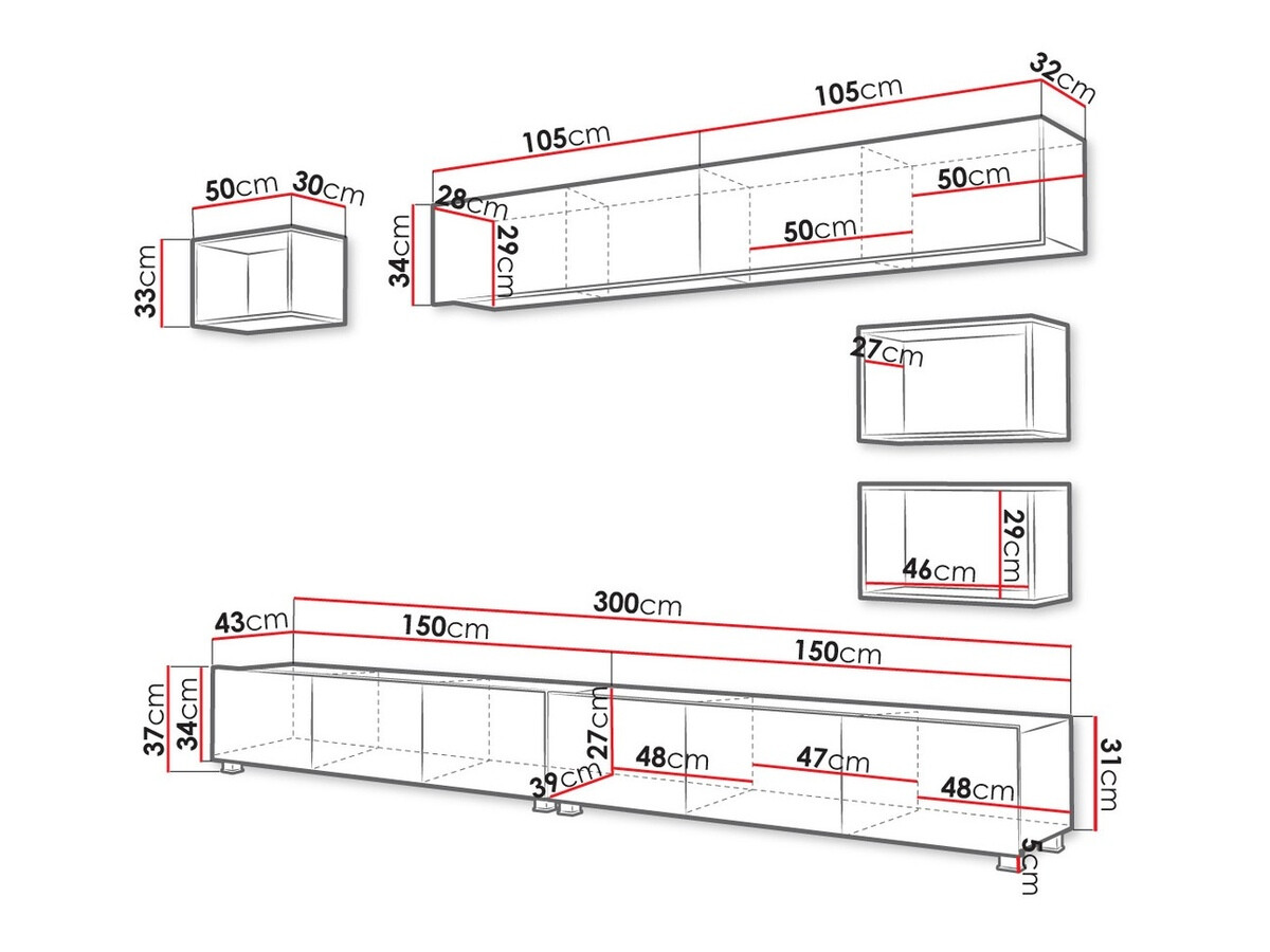 Комплект за хол Remus XXXI (Черен + Черен гланц + Artisan дъб)