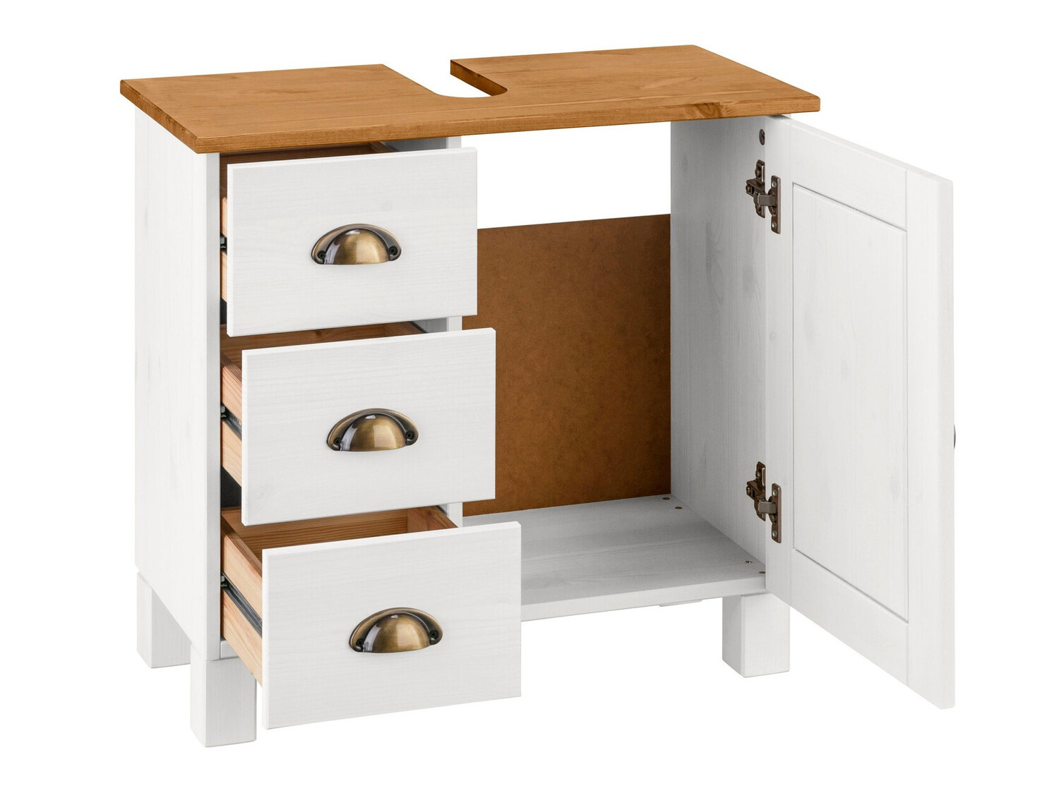 Стоящ шкаф за баня за мивка Serelbu 101 (Бял + Светлокафяво)