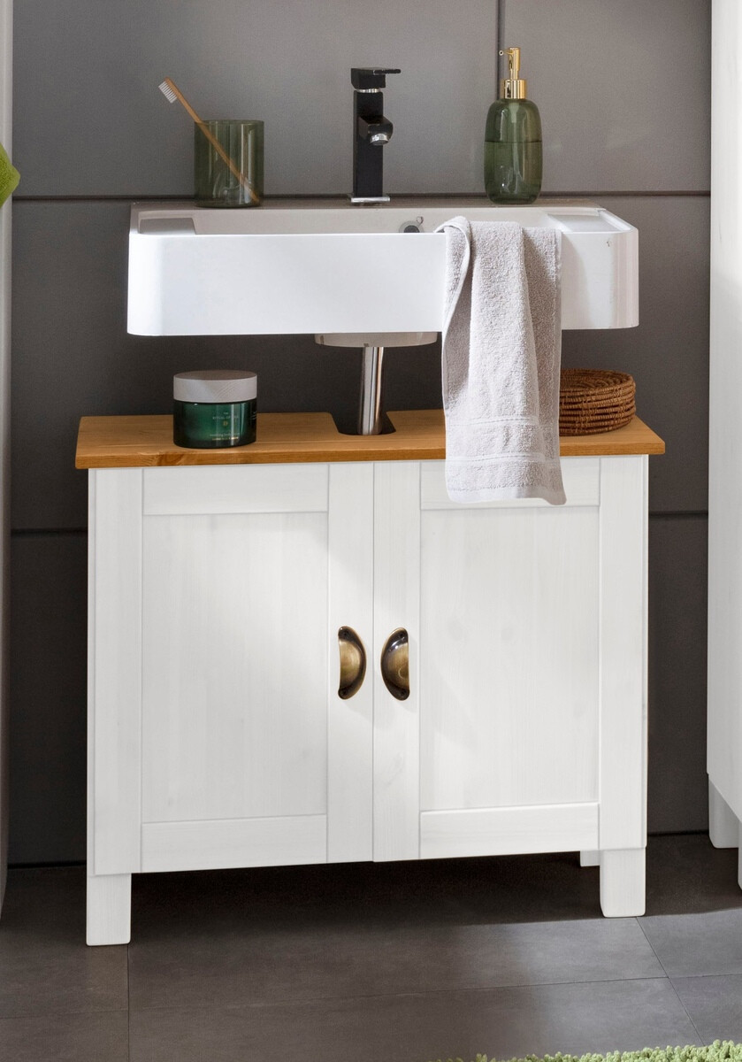 Стоящ шкаф за баня за мивка Serelbu 103 (Бял + Светлокафяво)