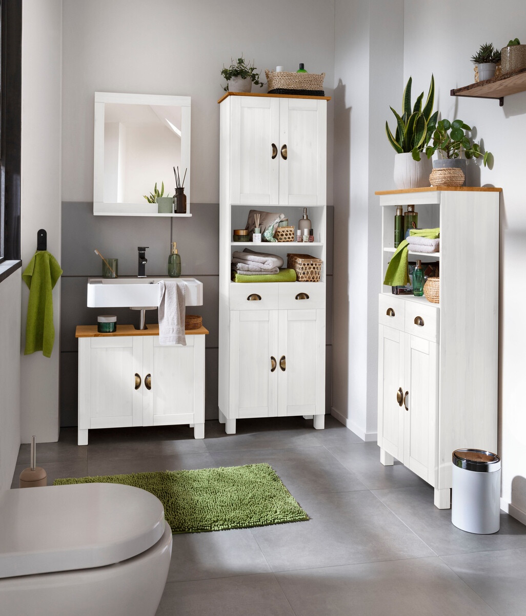 Стоящ шкаф за баня за мивка Serelbu 103 (Бял + Светлокафяво)