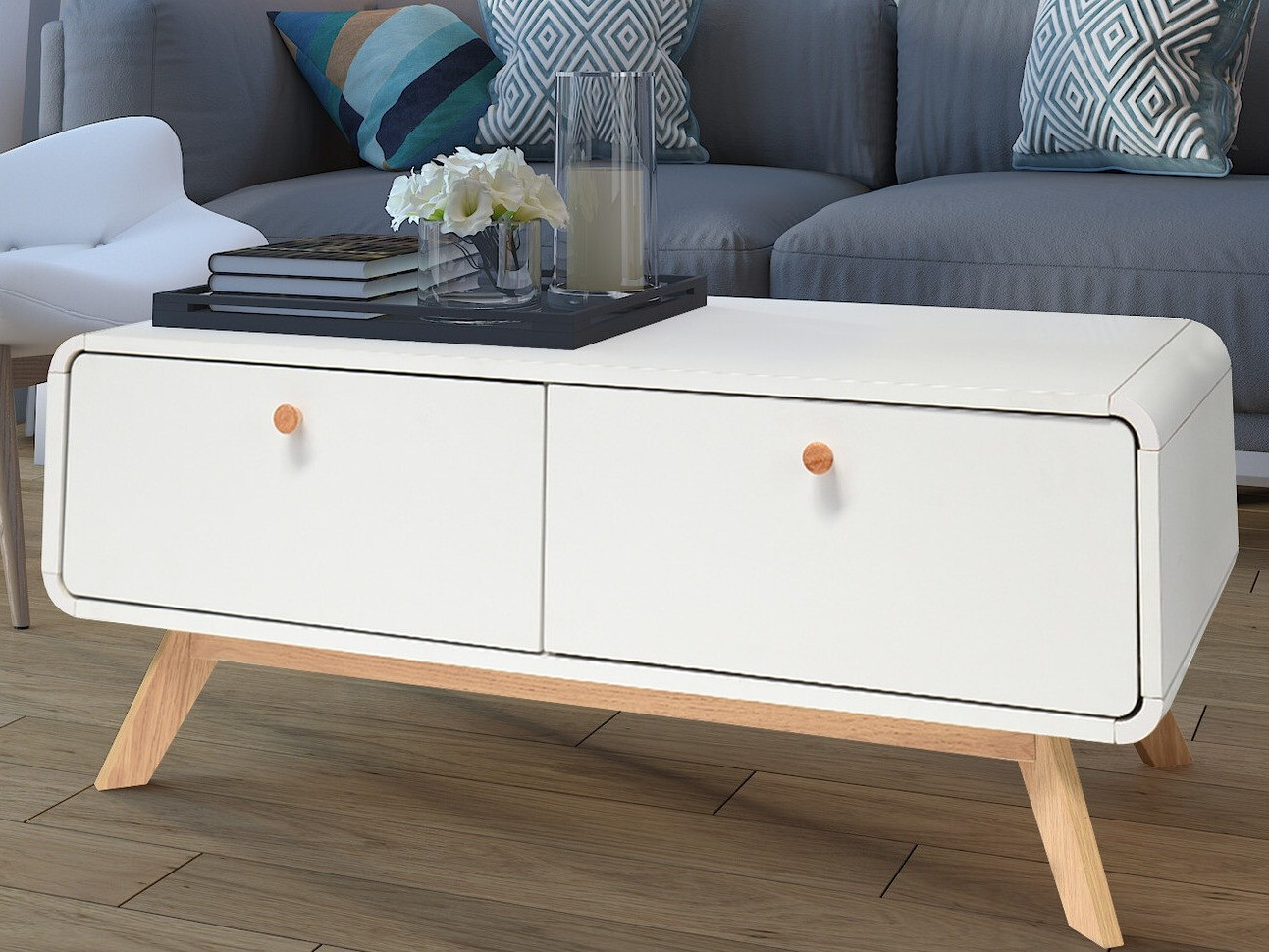 Масичка за кафе Elbtena 100 (Бял + Дъб)