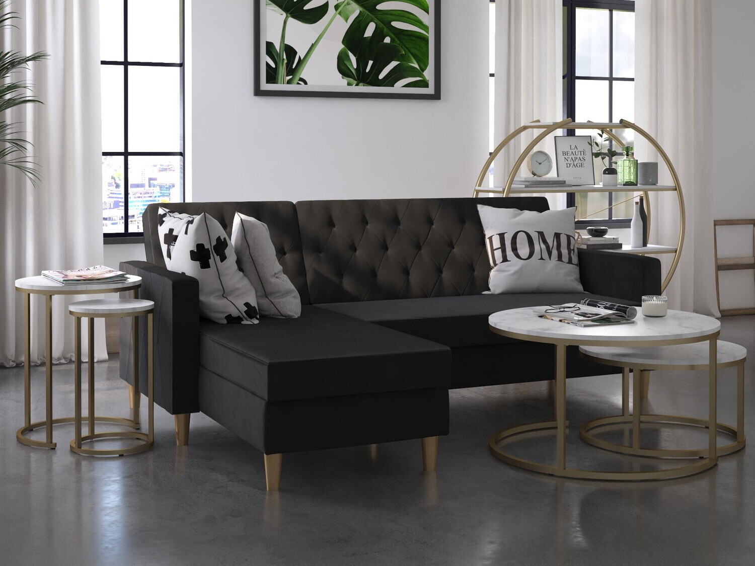 Комплект помощни маси CosmoLiving by Cosmopolitan 121 (Бял мрамор + Златно)
