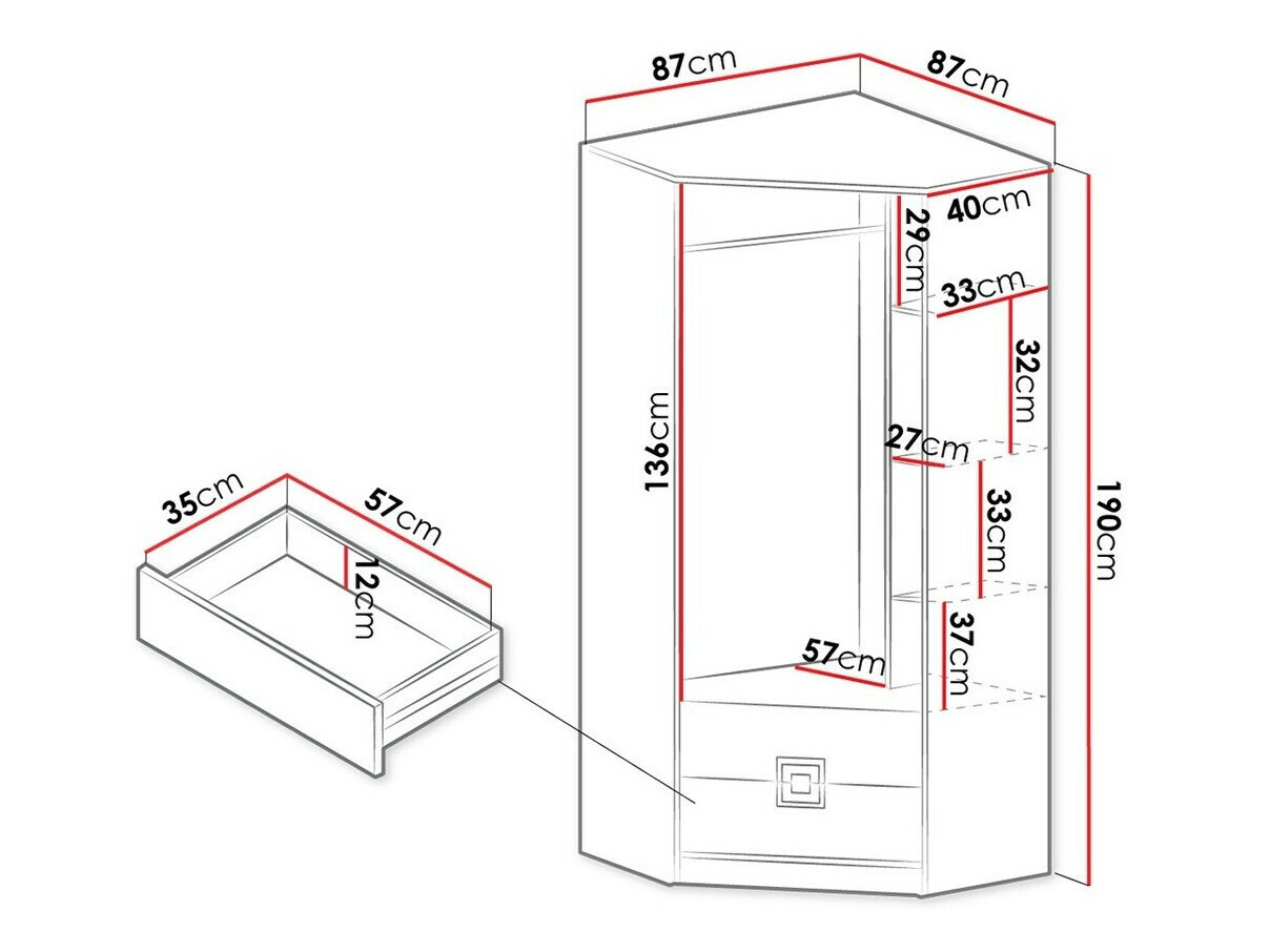 Ъглов гардероб Tolfere 102 (Светъл дъб + Бял)
