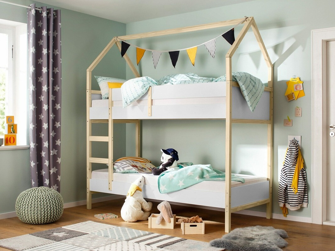 Двуетажно легло Fenmele 101 (Бял + Ярък дърво)