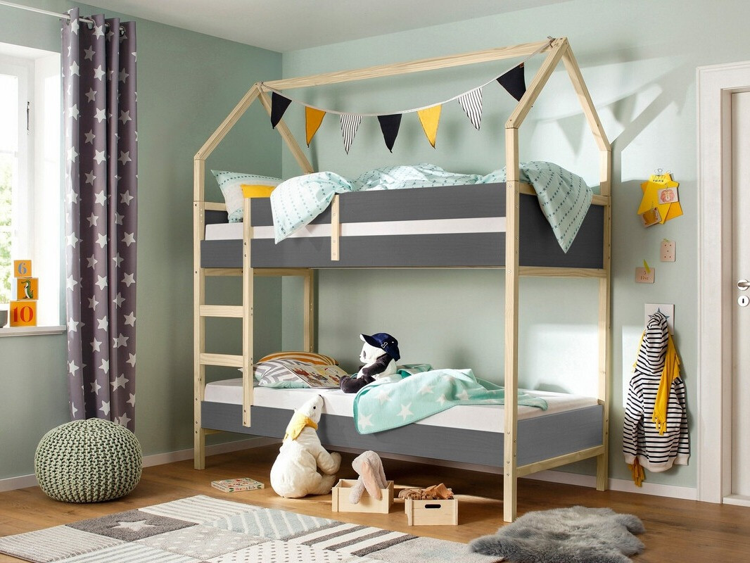 Високо легло Fenmele 104 (Сив + Ярък дърво)