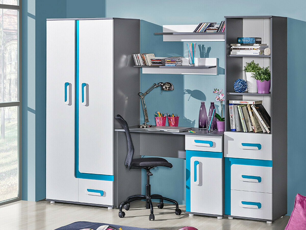 Гардероб Levtala 101 (Антрацит + Бял + Тюркоаз)