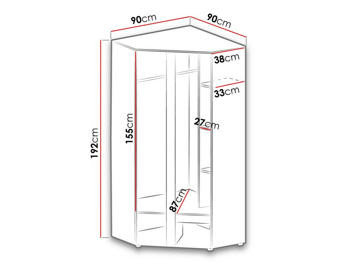 Ъглов гардероб Levtala 102 (Антрацит + Бял + Роза)