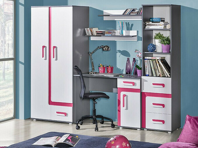 Етажерка Levtala 105 (Антрацит + Бял + Роза)