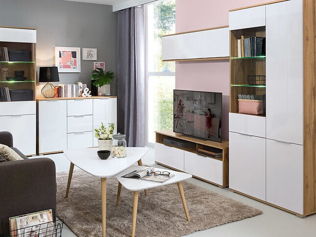 ТВ шкаф Tivetra 109 (Дъб уотан + Бял гланц)