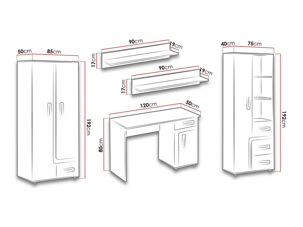Комплект за детска стая Levtala 116 (Антрацит + Бял + Тюркоаз)